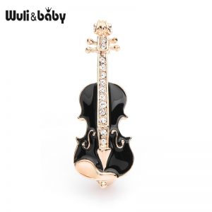Rhinestone Enamel Violin Brooch - Email Brosche Violine